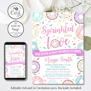 Editable Donut Baby Sprinkle Invitation, Donut Baby Shower Invitation, 4x6 & 5x7