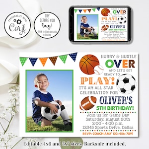 Editable Sports Invitation, Sports Birthday Invitation, Soccer Invitation, Football Invitation, 4x6 & 5x7