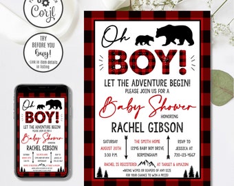 Editable Lumberjack Baby Shower Invitation, Lumberjack Shower Invitation, 4x6 & 5x7