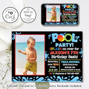Editable Pool Party, Pool Party Birthday, 4x6 & 5x7