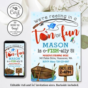 Editable Fishing Invitation, Fishing Birthday invitation, Reel in the Fun, 4x6 & 5x7