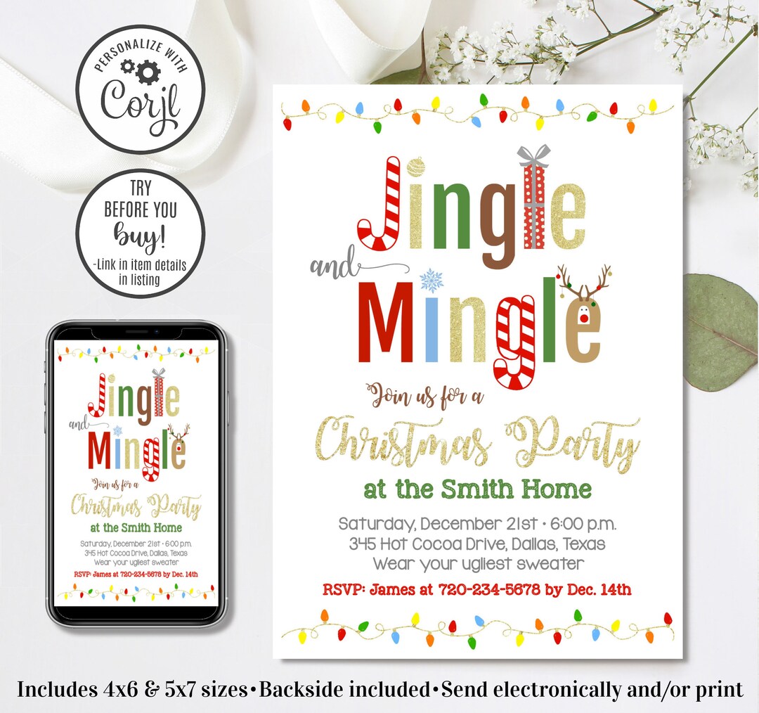 Editable Christmas Party Invitation, Jingle and Mingle Invitation, Work ...