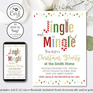 Editable Christmas Party Invitation, Jingle and Mingle Invitation, Work Christmas Party, Annual Christmas Party, 4x6 & 5x7