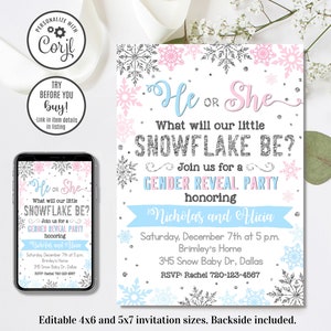 Invitación editable para revelar el género del bebé en invierno, 4x6 y 5x7