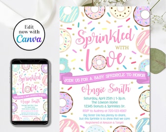Editable Donut Baby Sprinkle Invitation, Donut Baby Shower Invitation, 4x6 & 5x7
