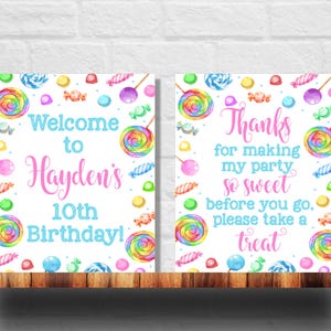 Bearbeitbares Candy-Willkommensschild, Candyland-Poster, Candy-Geburtstagsschild, Süße Feier, 2er-Set