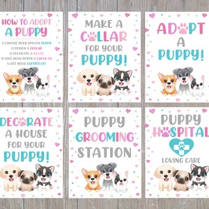 Letreros editables para fiesta de cachorros, letreros de cumpleaños de cachorros, póster de cumpleaños de Puppy Pawty, adopta un cachorro, seis letreros de 8x10