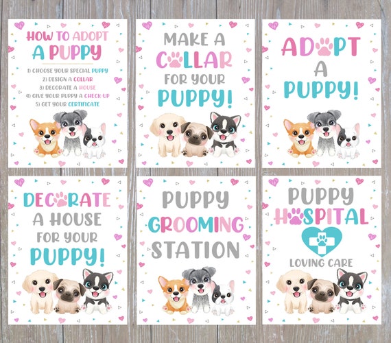 Editable Puppy Party Signs, Puppy Birthday Signs, Puppy Pawty Birthday Poster, Adopt A Puppy, Six 8x10 Signs