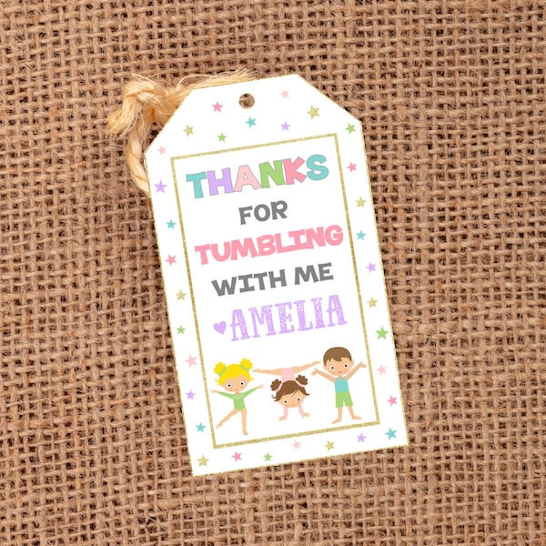 Editable Gymnastics Tag, Gymnastics Favor Tags, Gymnastics Birthday Party, Template