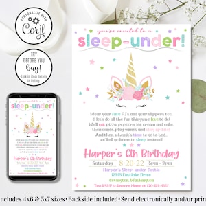 Editable Sleep-under Invitation, Sleep Under Birthday Invitation, Sleepover Invitation, 4x6 & 5x7
