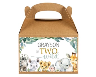 Editable Two Wild Party Favor Label, Two Wild Favor Tag, Safari Birthday Favor Label, Jungle Animals Box Label, 2nd Birthday