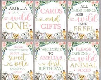 Editable Safari Party Signs, Wild One Birthday Signs, Jungle Animals Birthday Poster, 1st Birthday Poster, 8x10