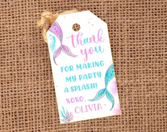 Editable Mermaid Tag, Mermaid Party Favor Tags, Mermaid Birthday Party, Template