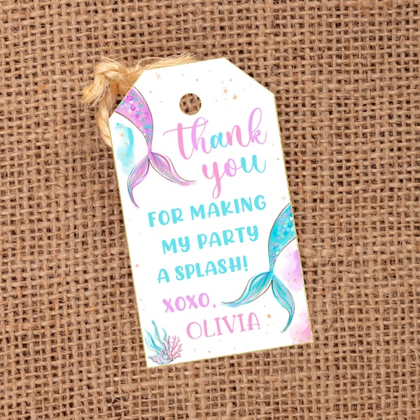 Editable Mermaid Tag, Mermaid Party Favor Tags, Mermaid Birthday Party, Template