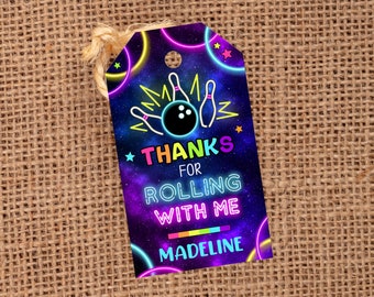 Editable Glow Bowling Tag, Bowling Party Favor Tags, Glow Bowling Birthday Party, Template