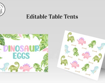 Editable Girl Dinosaur Table Tents, Dinosaur Food Tent, Girl Dinosaur Sign