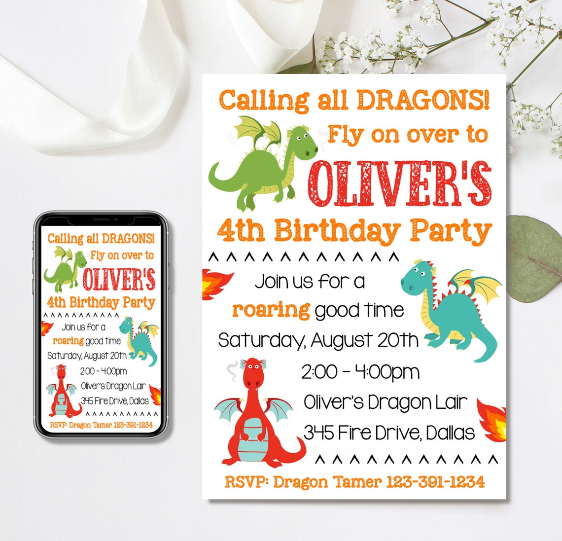Editable Dragon Invitation Dragon Birthday Invitation | Etsy