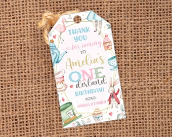Editable Alice in Onederland Tag, Onederland Favor Tags, Alice in Wonderland Birthday Party, Template