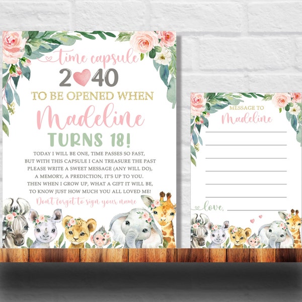 Editable Safari Time Capsule, Wild One Time Capsule, Wild One Birthday Sign, Jungle Animals 1st Birthday Poster, Template