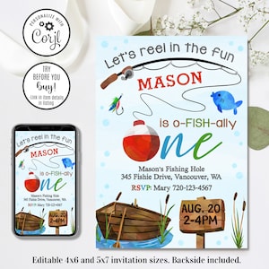 Editable Fishing Invitation, Fishing Birthday invitation, Fish Invitation, Reel in the Fun, 4x6 & 5x7