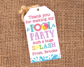 Editable Pool Party Tag, Pool Party Favor Tags, Pool Birthday Party, Template