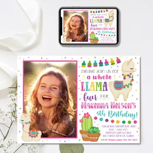 Editable Llama Invitation, Llama Birthday Invitation, A Whole Llama Fun, 4x6 & 5x7