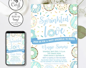 Editable Donut Baby Sprinkle Invitation, Donut Baby Shower Invitation, Boy Baby Shower, 4x6 & 5x7