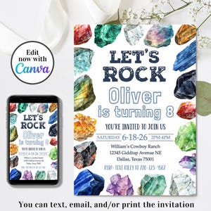 Editable Geology Birthday Invitation, Gem Mining Invitation, Dig Party, Geode Crystal Party, Rock Invitation, 4x6 & 5x7