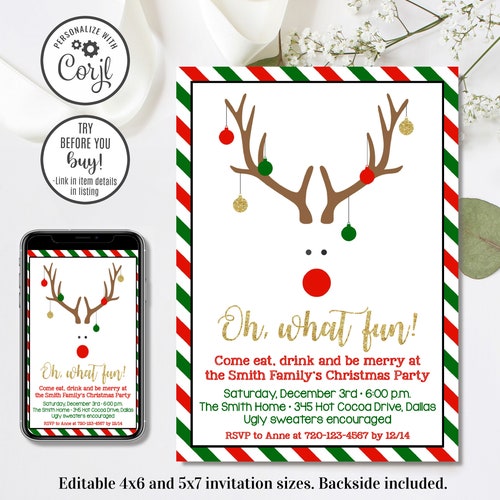 Christmas Party Invitation Editable Invite Template Fun - Etsy