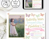 Editable Butterfly Invitation, Butterfly Birthday Invitation, Butterfly Kisses and Birthday Wishes, Flutter On Over, 4x6 & 5x7