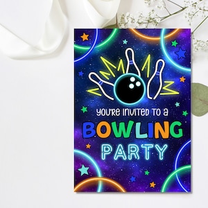 Editable Bowling Birthday Invitation, Glow Bowling Invitation, Bowling Invitation, Glow Invitation, Strike Up Some Fun, 4x6 & 5x7 image 2