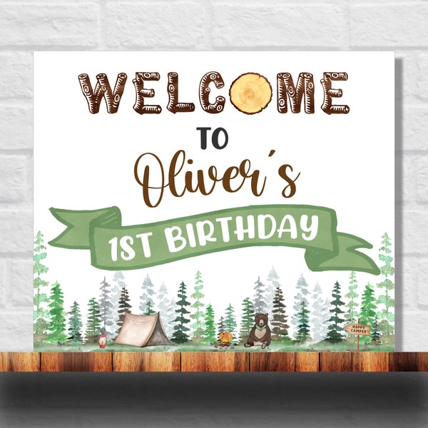 Editable One Happy Camper Welcome Sign, Happy Camper Poster, 1st Birthday Sign