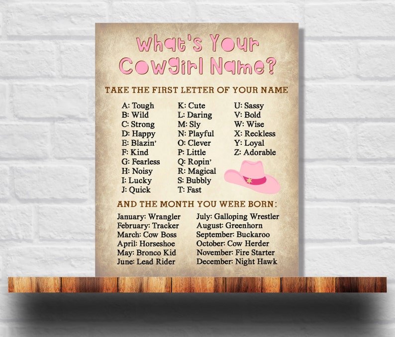 What's Your Cowgirl Name Printable Cowgirl Name Game - Etsy