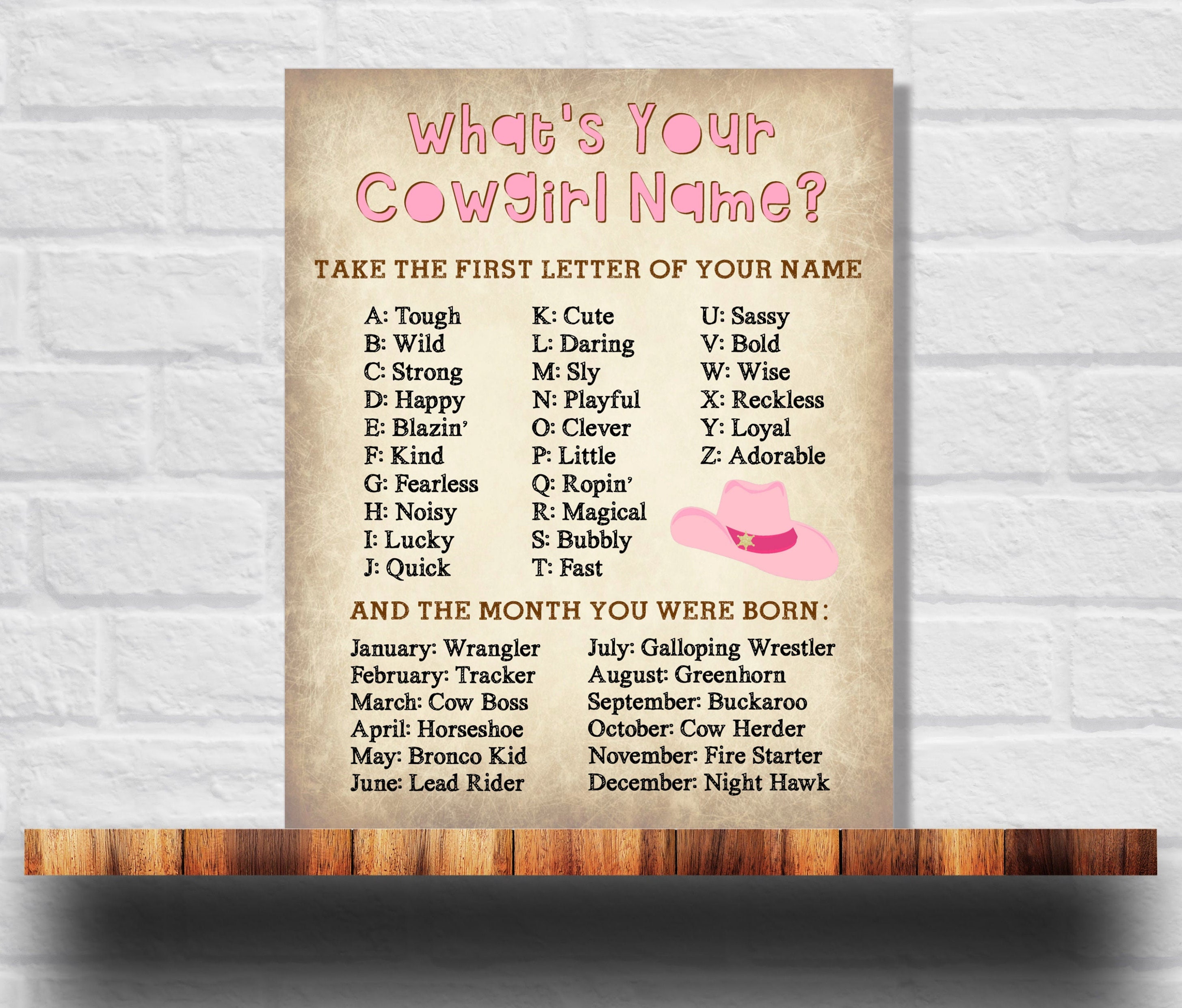 What's Your Cowgirl Name Game (1 Cowgirl Theme Sign and 30 Name Tag  Stickers), Cowgirl Game Party Decoration, Birthday Game for Kids, Family  Game-5