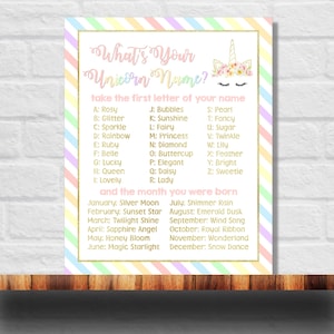 What&#39;s Your Unicorn Name Printable, Unicorn Name Game Instant Download