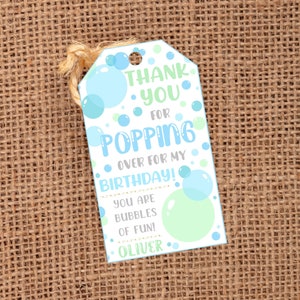 Editable Bubble Tag, Bubble Party Favor Tags, Bubble Birthday Party, Template