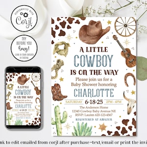 Invito modificabile per baby shower a tema cowboy, invito per baby shower a tema piccolo cowboy, invito per baby shower a tema selvaggio West, invito per baby shower, 4x6 e 5x7