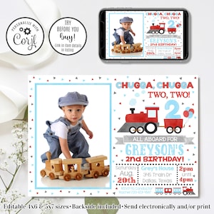 Editable Train Invitation, Train Birthday Invitation, Chugga Chugga Two Two, 2nd Birthday Invitation, 4x6 & 5x7
