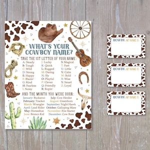 Qual è il tuo nome da cowboy stampabile, gioco del nome da cowboy, festa da cowboy, download immediato