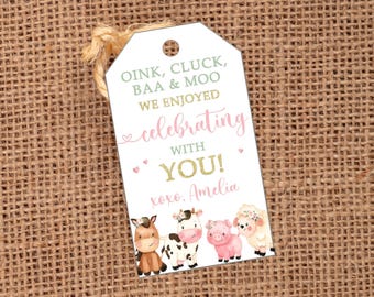 Editable Girl Farm Tag, Farm Favor Tags, Farm Birthday Party, Template