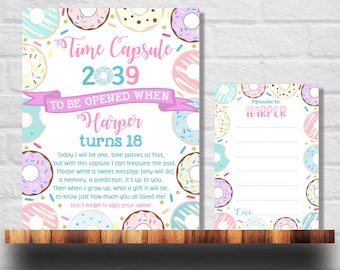 Editable Donut Time Capsule, Donut Birthday Sign, Donut 1st Birthday Poster, Template