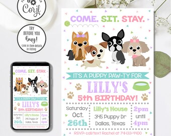 Puppy Invitation Template, Editable Dog Pawty Invite