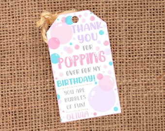 Bubble Birthday Party Favor Tag, Editable Template