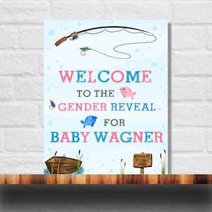 Editable Fishing Gender Reveal Welcome Sign, Fish-HE or Fish-SHE Poster, Gender Reveal Sign, 8x10 & 16x20