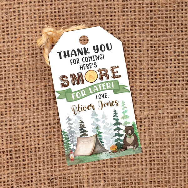 Editable One Happy Camper Tag, Happy Camper Favor Tags, One Happy Camper Birthday Party, Template