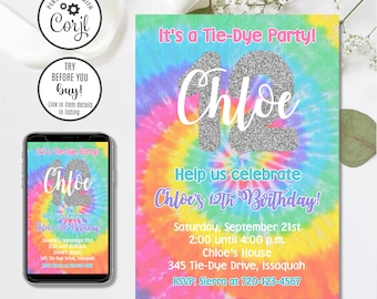 Tie Dye Birthday Invitation Template, Tween Party Invite (Instant Download)