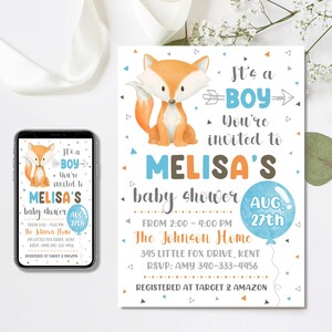 Editable Fox Baby Shower Invitation Baby Shower Invitation - Etsy