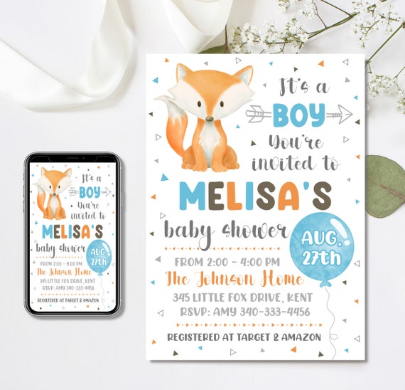 Editable Fox Baby Shower Invitation Baby Shower Invitation - Etsy