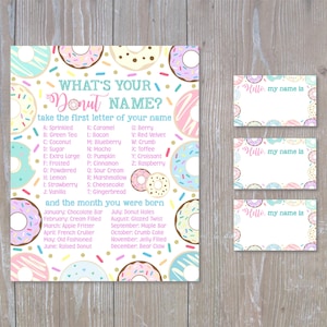 What's Your Donut Name Printable, Girl Donut Name Game, Donut Birthday Sign, Donut Party, Instant Download