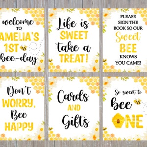 Editable Bee Party Signs, Bee Birthday Signs, Bee Birthday Poster, 1st Bee-Day Poster, 8x10